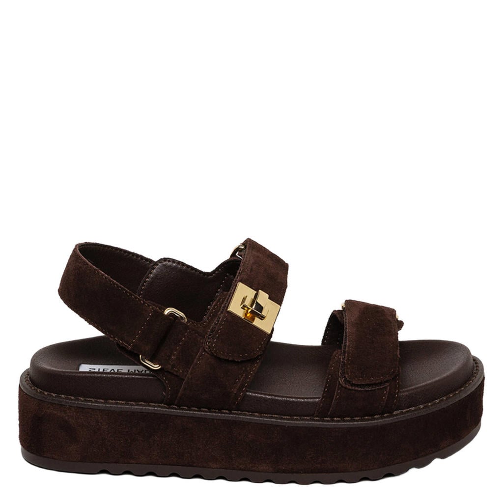 Donkerblauwe dames Steve Madden Bigmona suède sandalen met klittenband