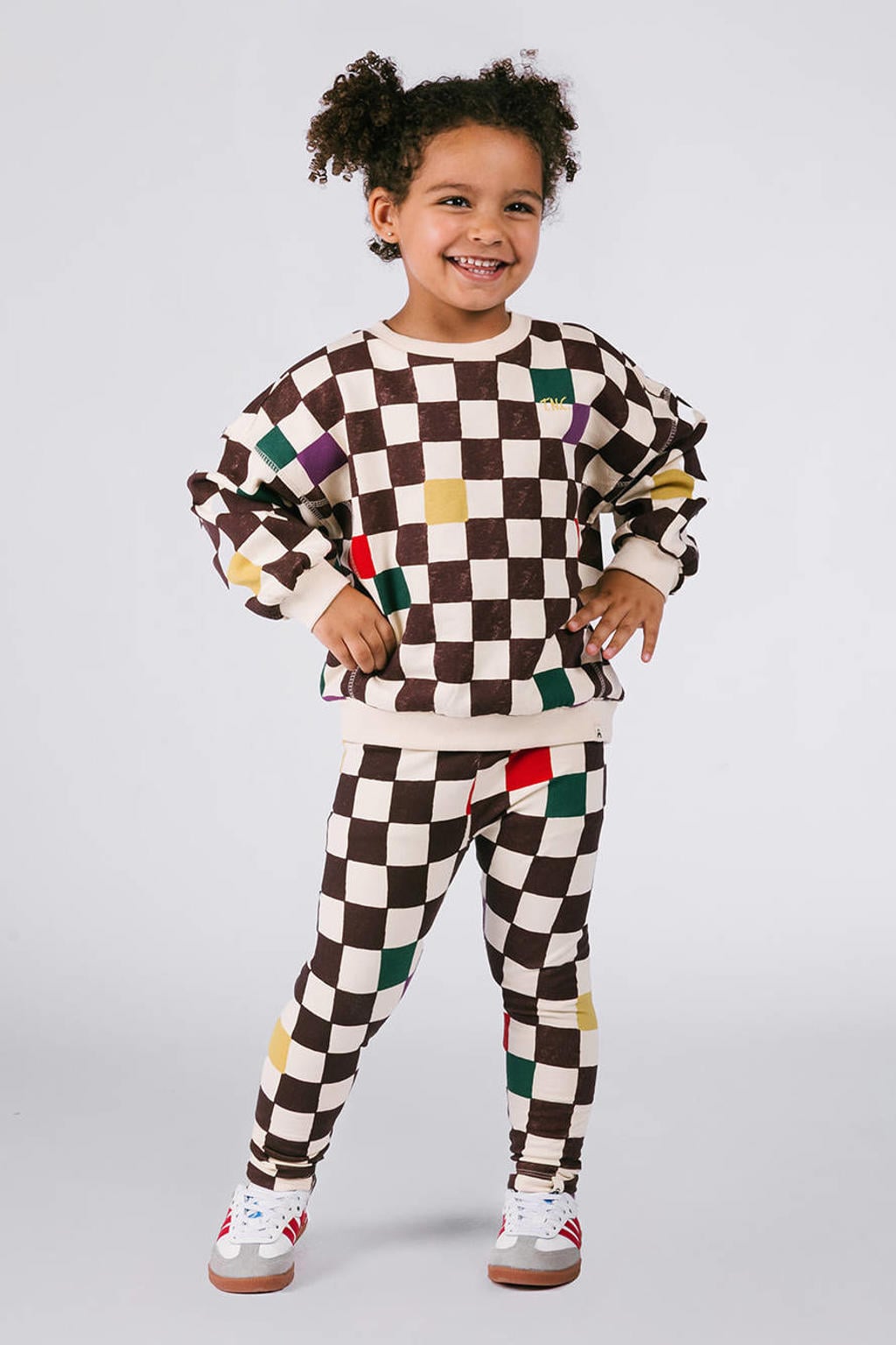Bruin, ecru en multikleurige jongens en meisjes The New Chapter straight casual broek van stretchkatoen met ruitenprint