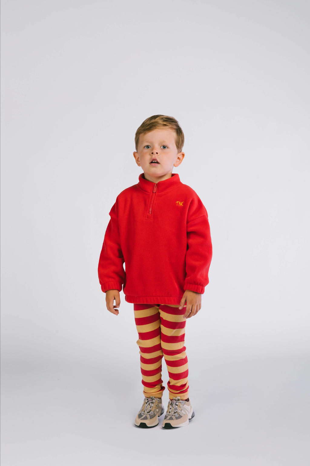 Rood en beige jongens en meisjes The New Chapter gestreepte legging van katoen met straight fit en high waist