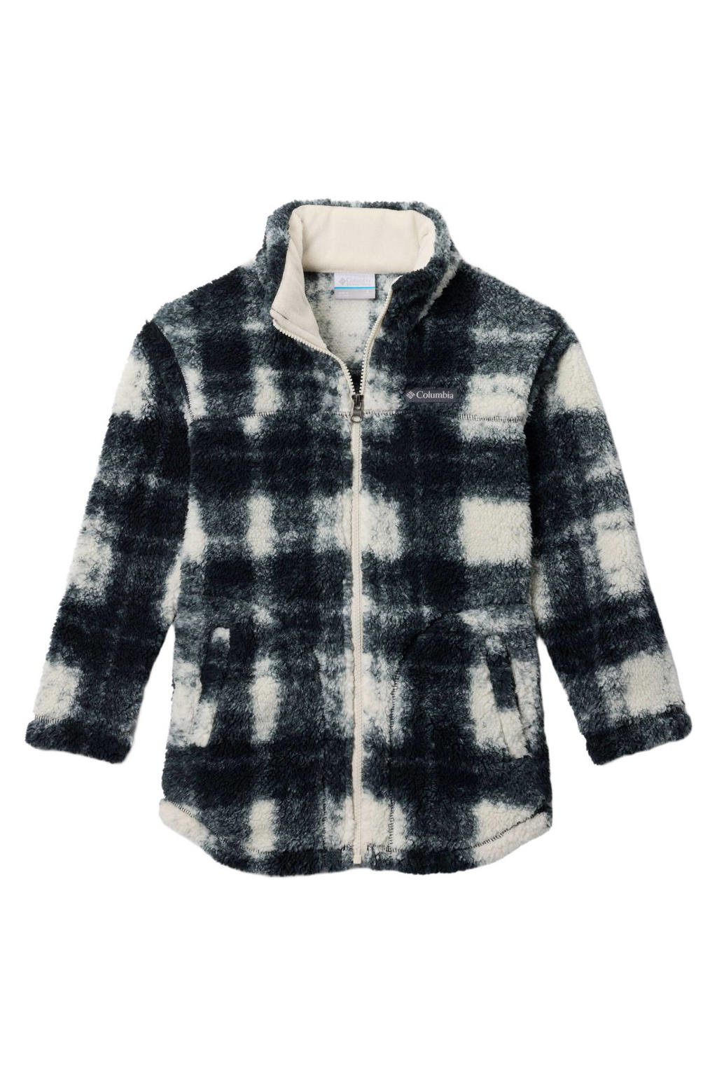 Zwart en witte jongens en meisjes Columbia fleece jack West Bend met ruitenprint, lange mouwen, opstaande kraag en ritssluiting
