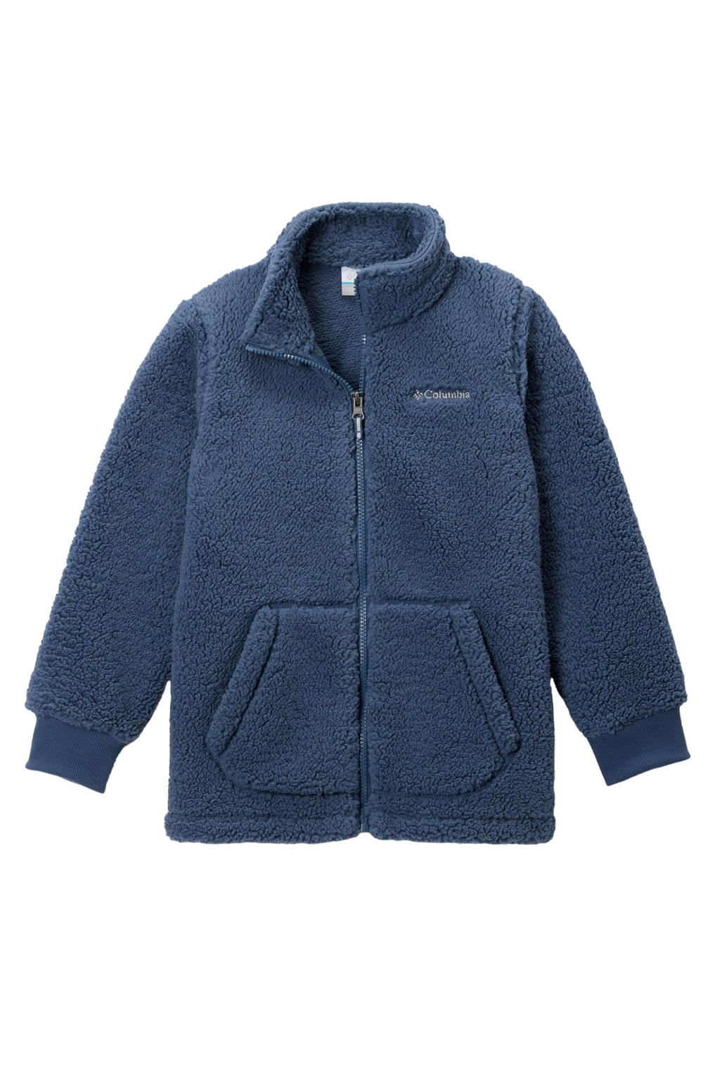 Blauwe jongens en meisjes Columbia teddy fleece vest Rugged Ridge II met effen, lange mouwen, opstaande kraag en ritssluiting
