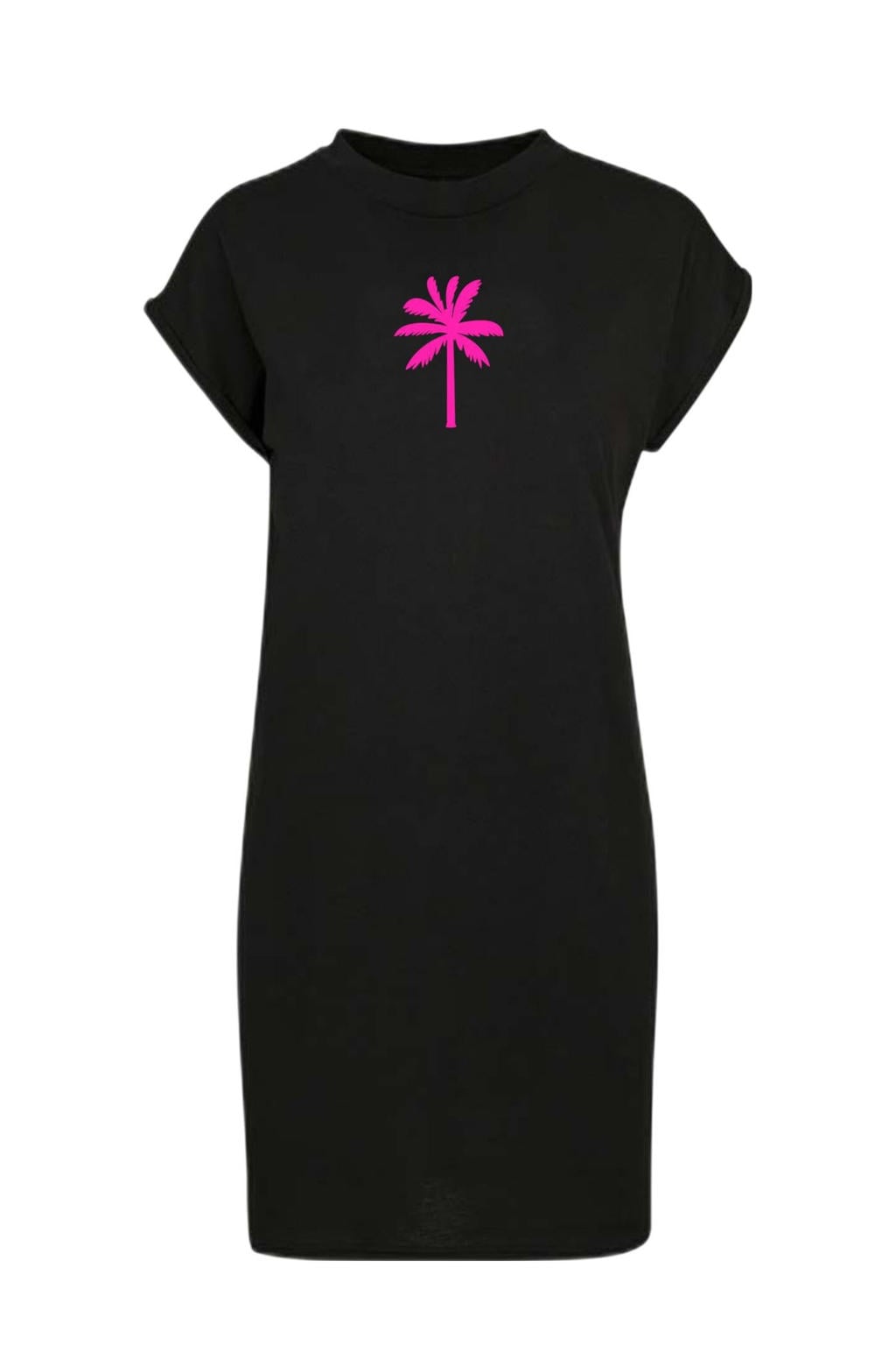 Zwart en roze dames Pinned by K Curve t-shirtjurk zomerjurk van katoen met printopdruk, korte mouwen en ronde hals
