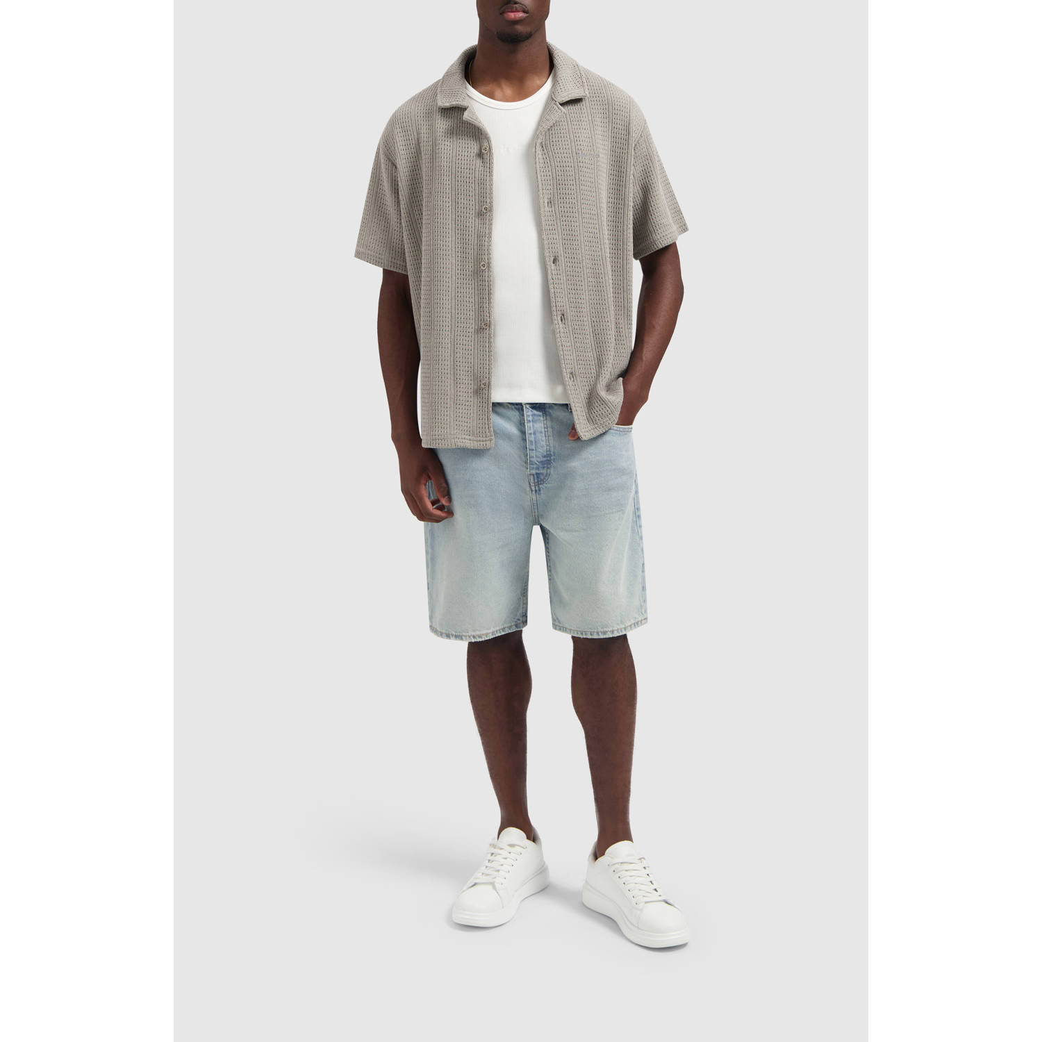 Pure Path casual overhemd met ingebreid patroon taupe