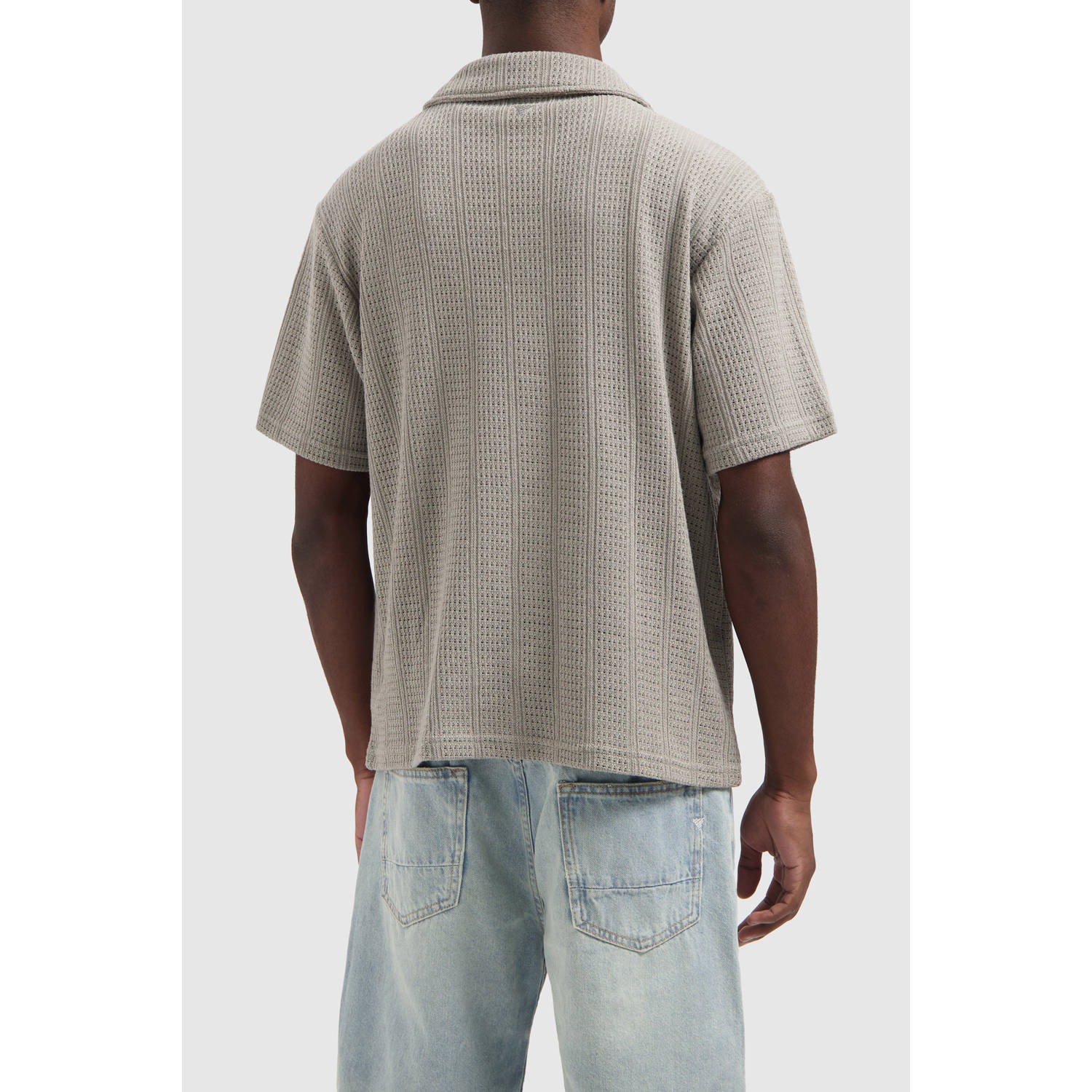 Pure Path casual overhemd met ingebreid patroon taupe