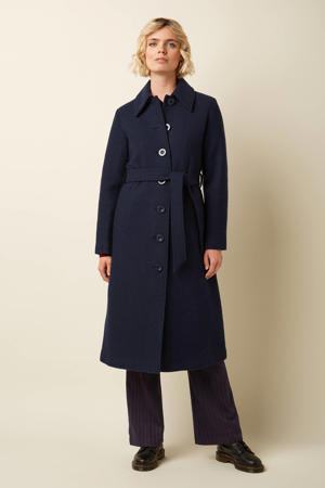 wollen manteljas donkerblauw