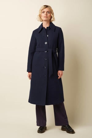 wollen manteljas donkerblauw