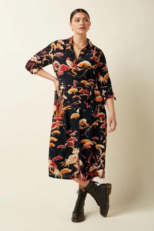 gebloemde blousejurk zwart