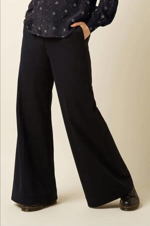 wide leg regular waist broek zwart