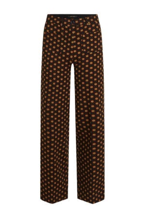 straight regular waist gebloemde broek zwart