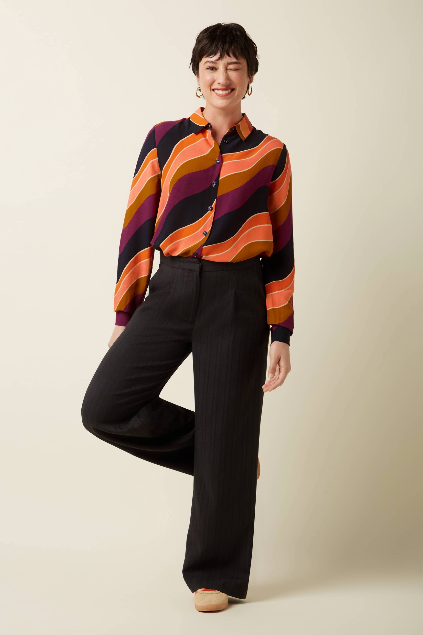 Blouse En Soie KING LOUIE - Taille 36 (EU) - Couleur Crème Et Violet Foncé - État Correct