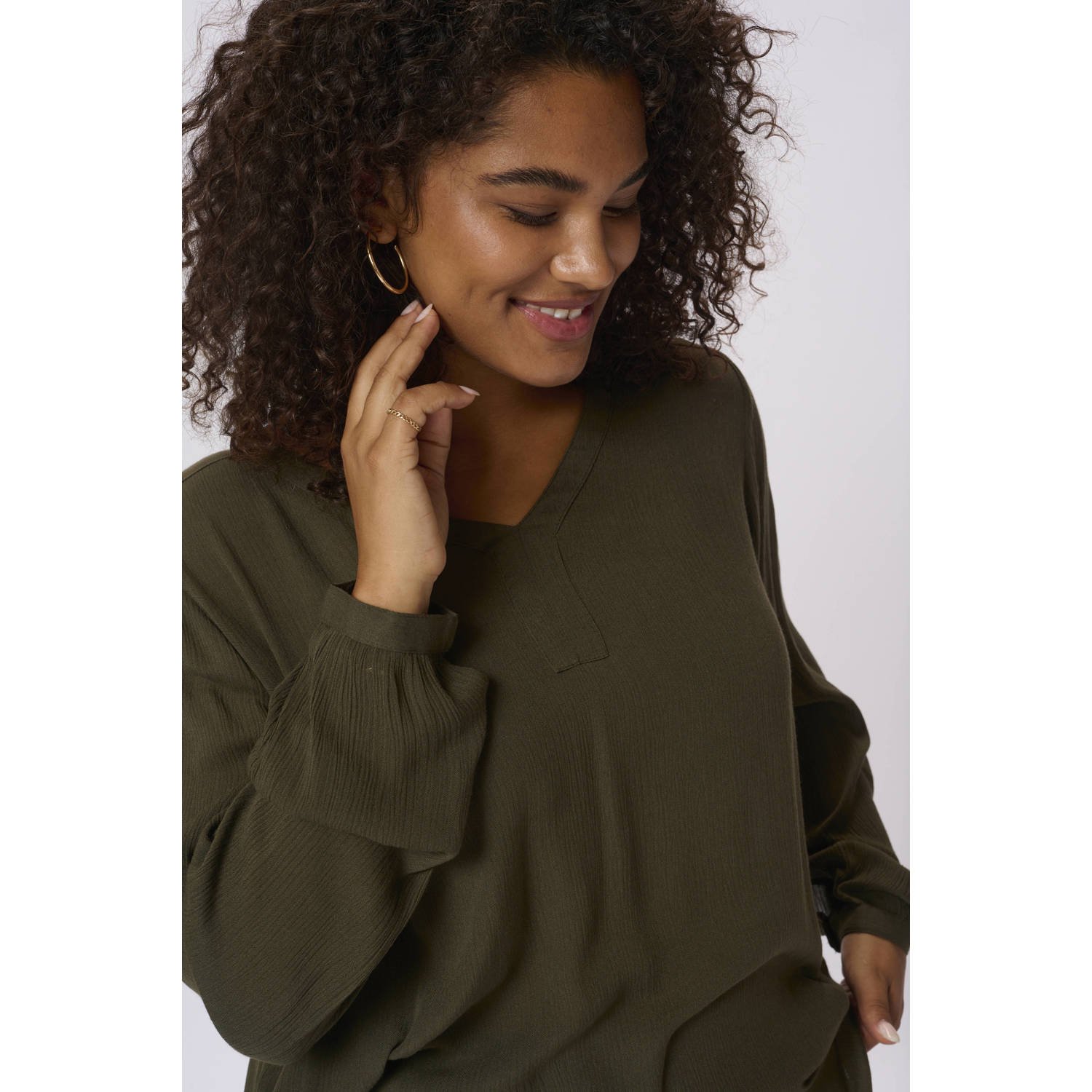 Kaffe Curve Bosnacht Lange Mouw Blouse Green Dames