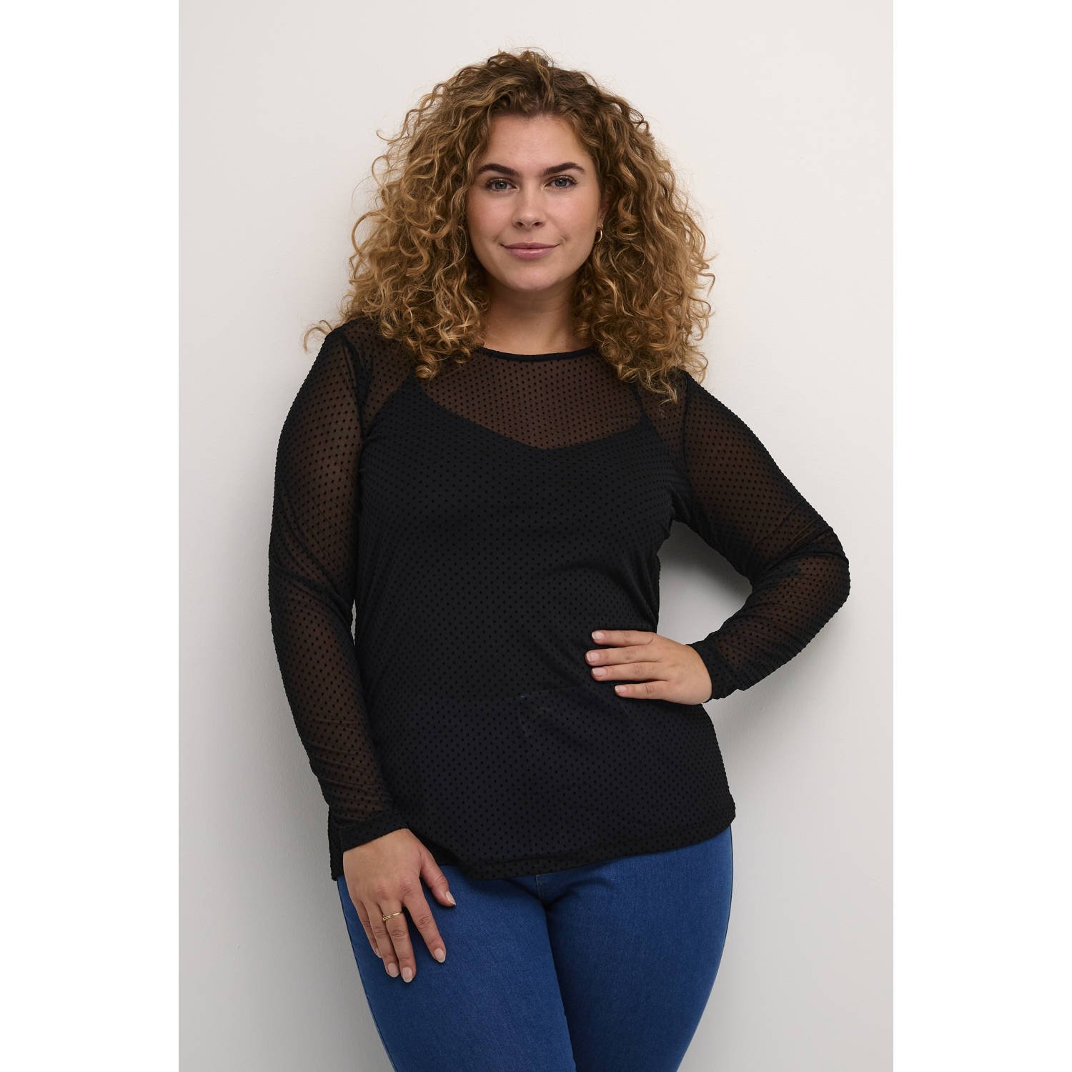 Kaffe Curve mesh top zwart