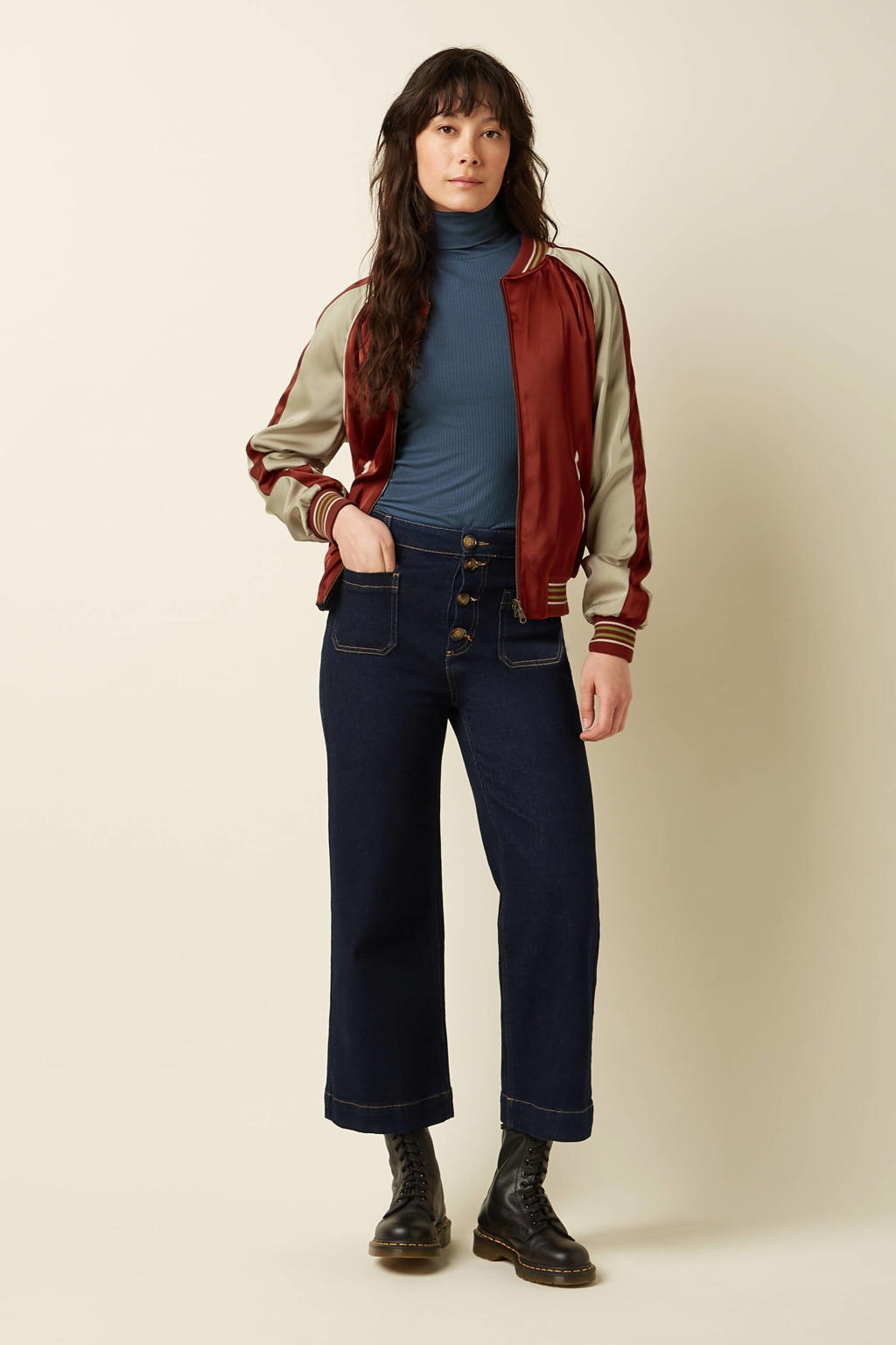 Rood en blauwe dames King Louie reversible jas van polyester met backprint, lange mouwen, opstaande kraag en borduursels