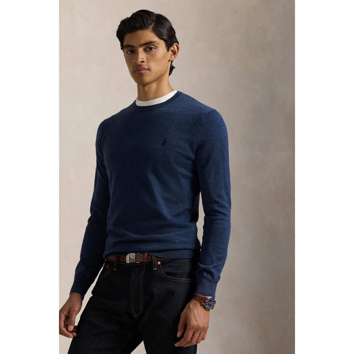 Polo Ralph Lauren Slim-Fit Wasbare Wol Ronde Hals Sweater Blue Heren