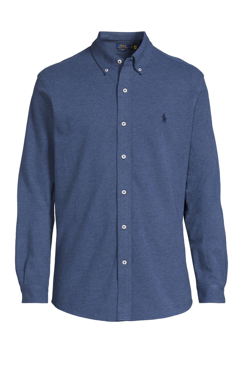 Blauwe heren Polo Ralph Lauren casual overhemd van katoen met melée print, lange mouwen, button down sluiting en knoopsluiting
