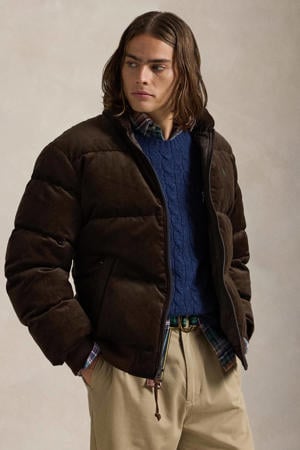 corduroy gewatteerde jas donkerbruin