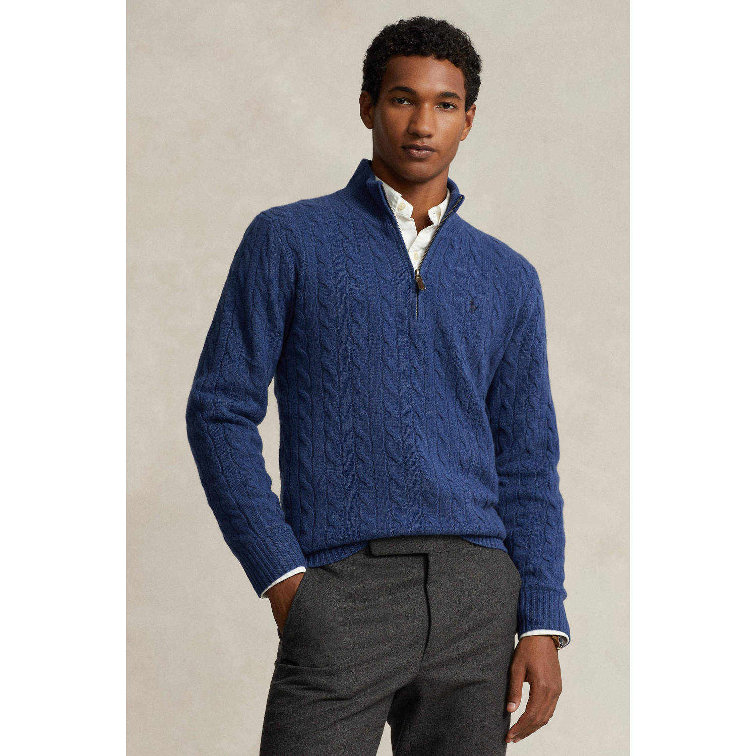 Polo Ralph Lauren Gebreide pullover van een mix van katoen en kasjmier met opstaande kraag