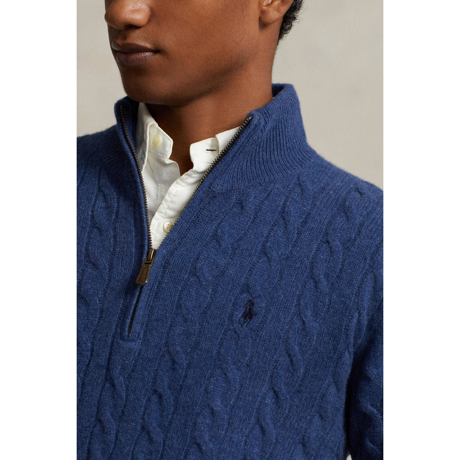 POLO Ralph Lauren wollen schipperstrui met kabels blauw