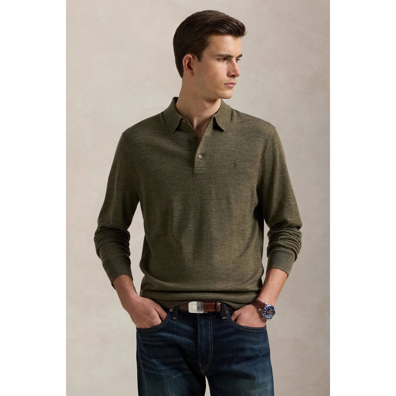 POLO Ralph Lauren wollen trui fijn gebreid olijfgroen