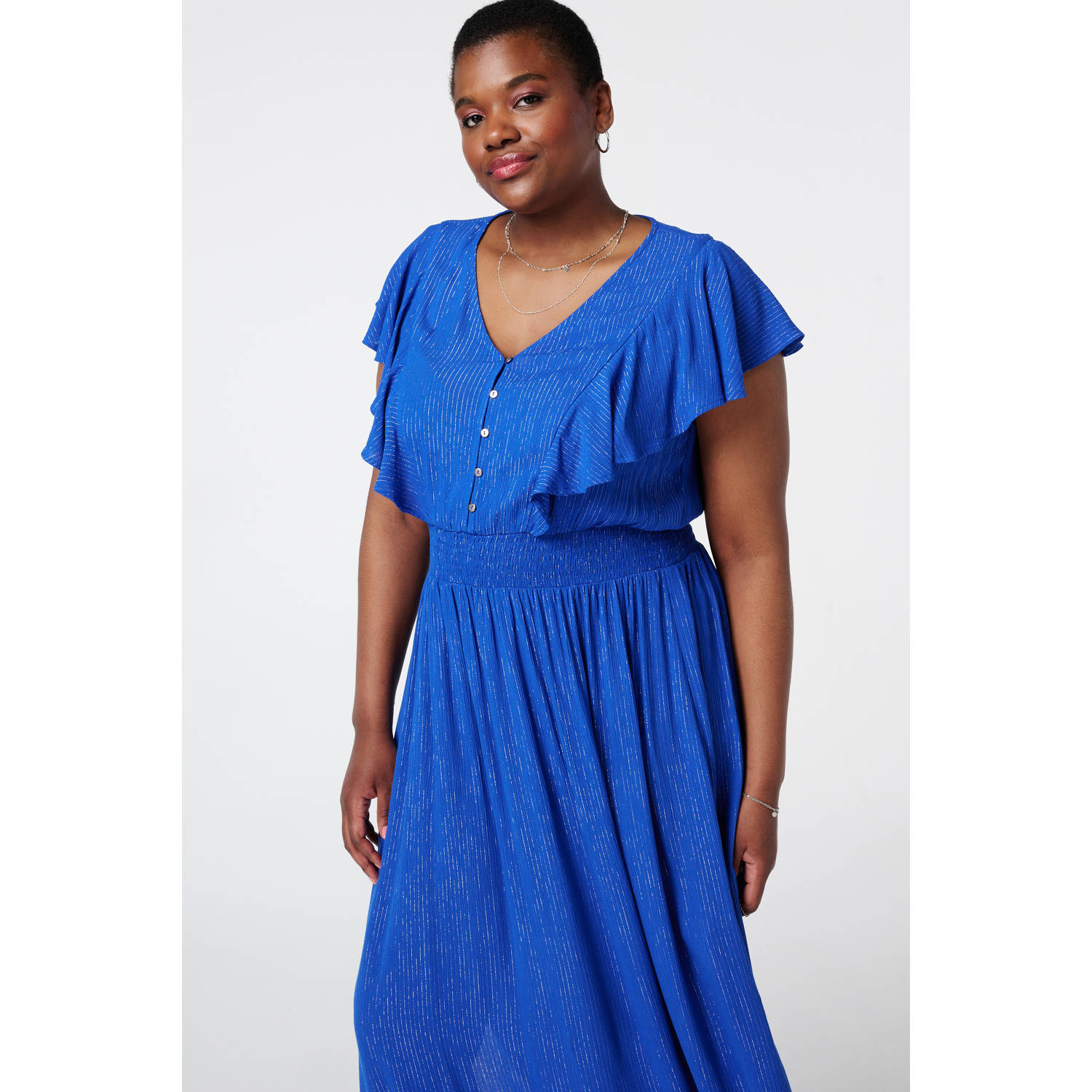 MS Mode zomerjurk met lurex blauw