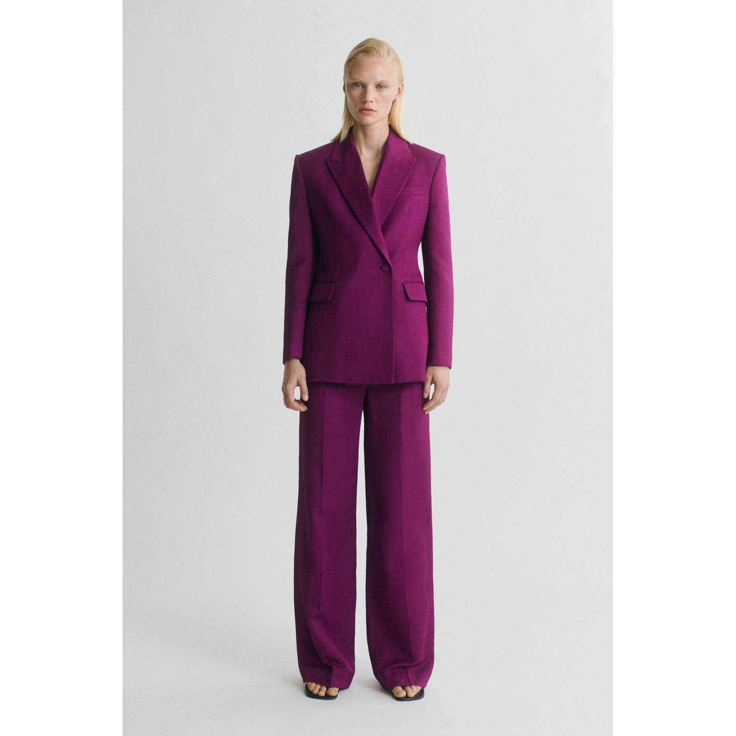 Mango linnen wide leg regular waist pantalon aubergine