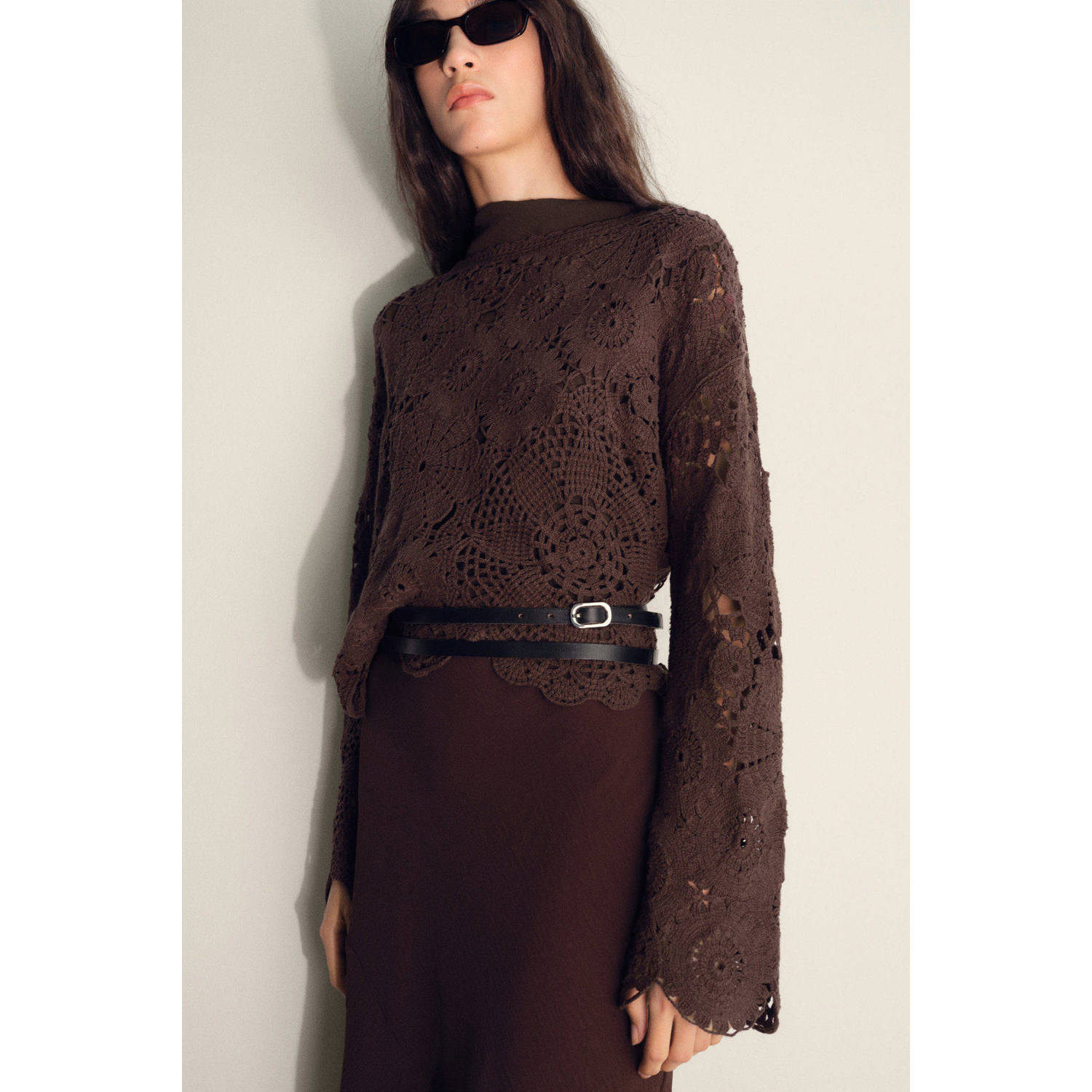 Mango top donkerbruin crochet