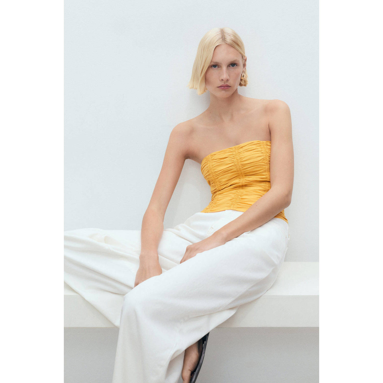 Mango off shoulder top oker