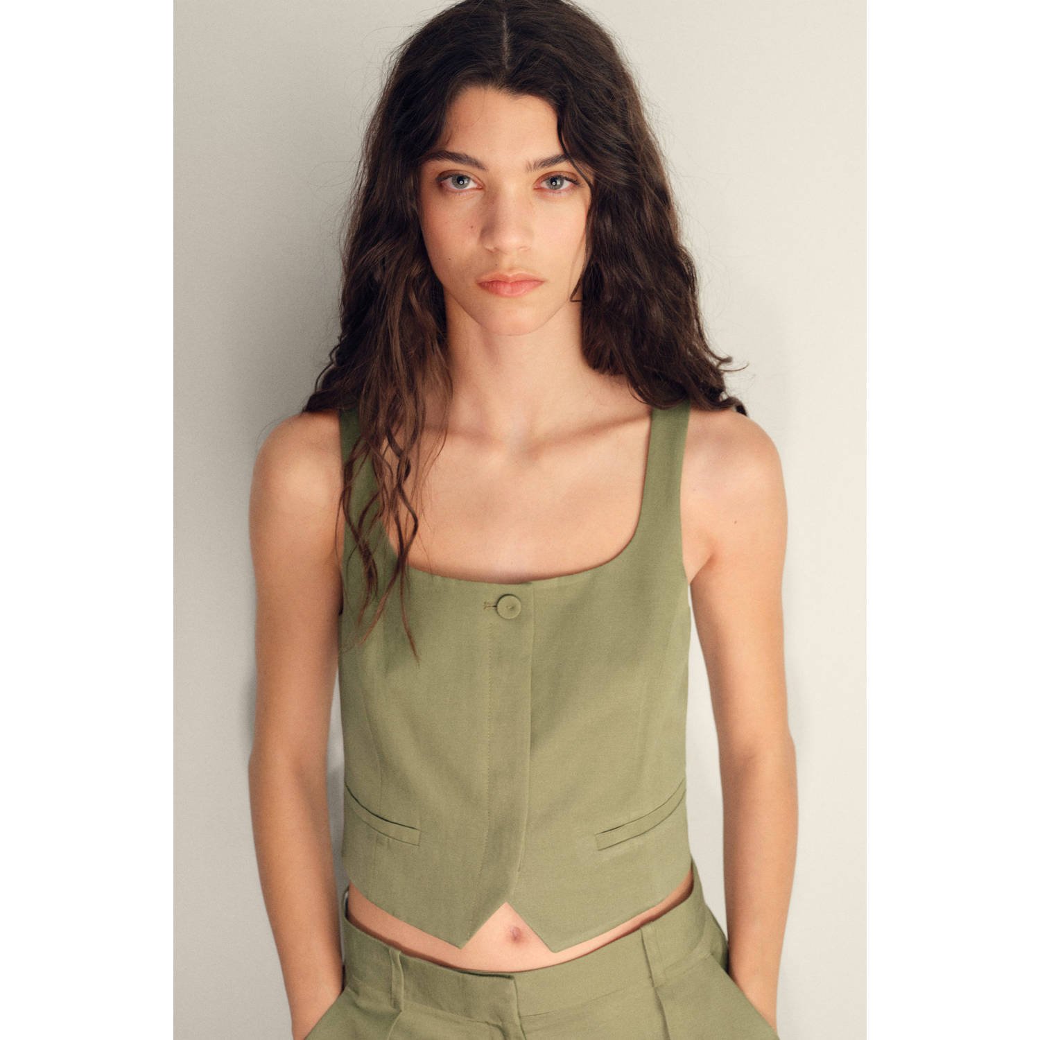 Mango linnen gilet kaki