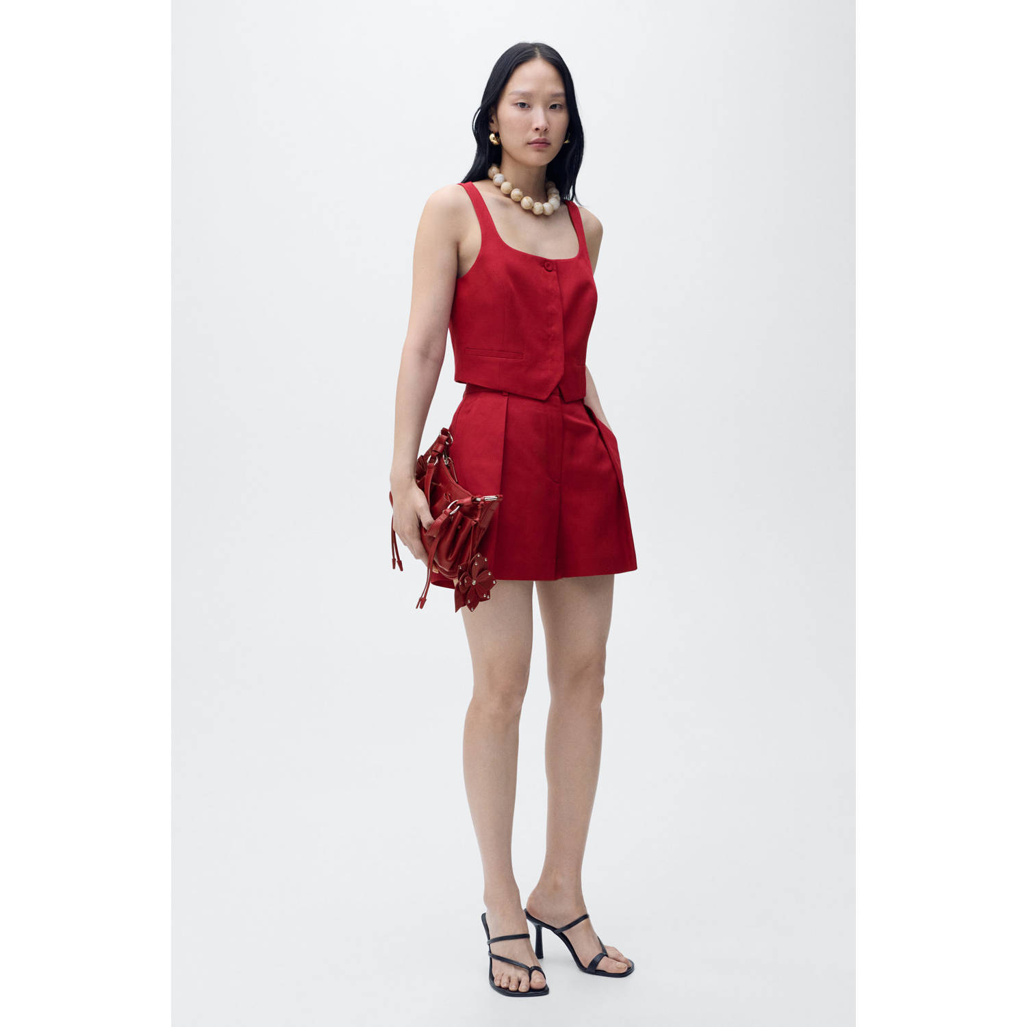 Mango linnen gilet rood