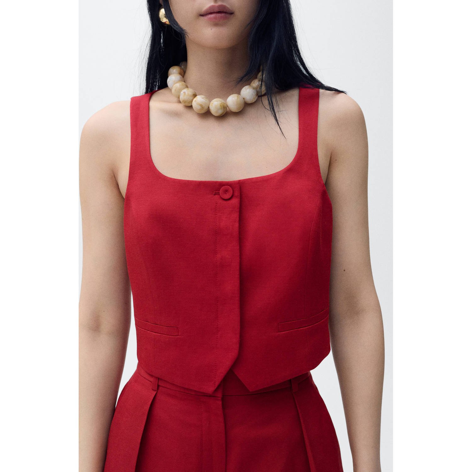 Mango linnen gilet rood