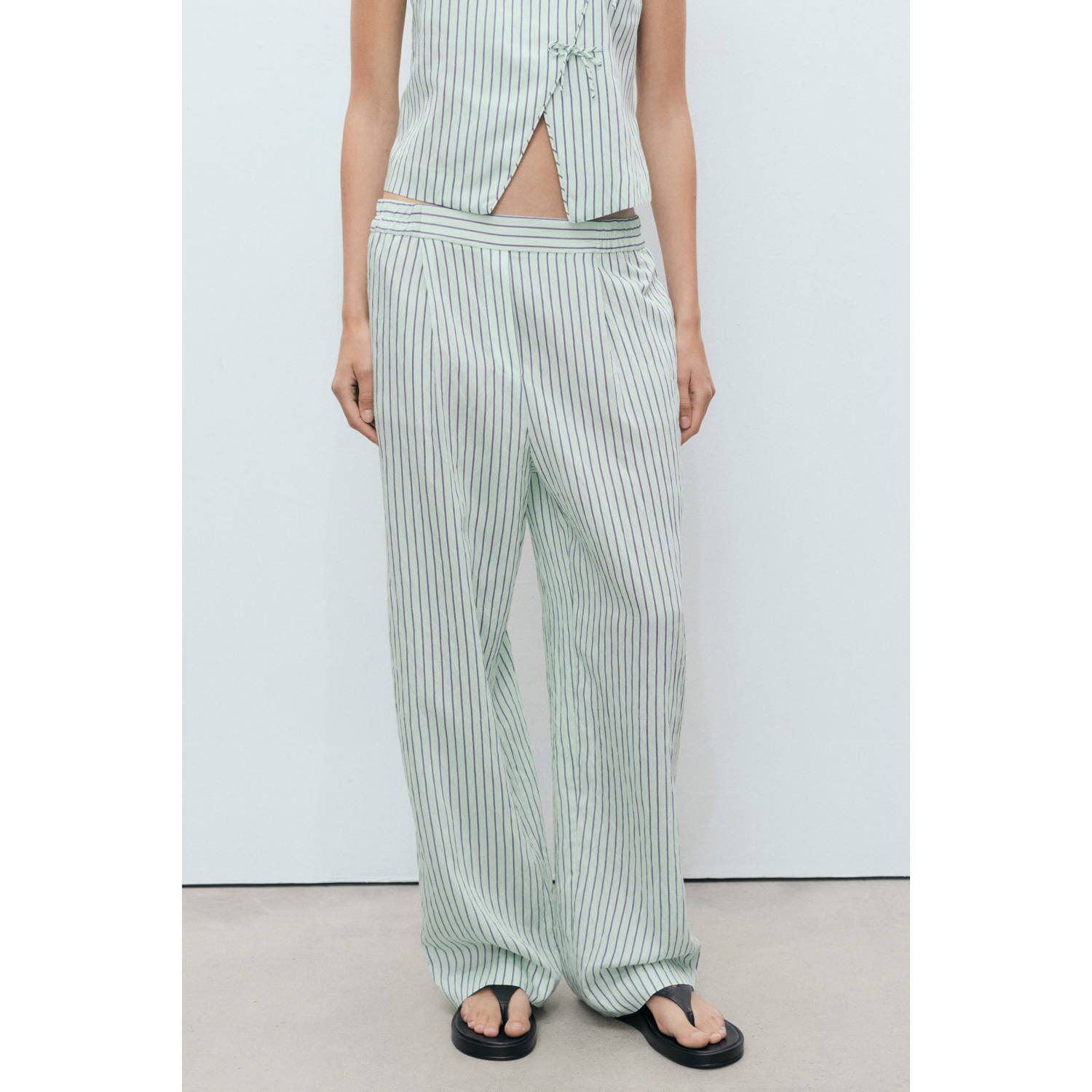 Mango wide leg regular waist broek mintgroen
