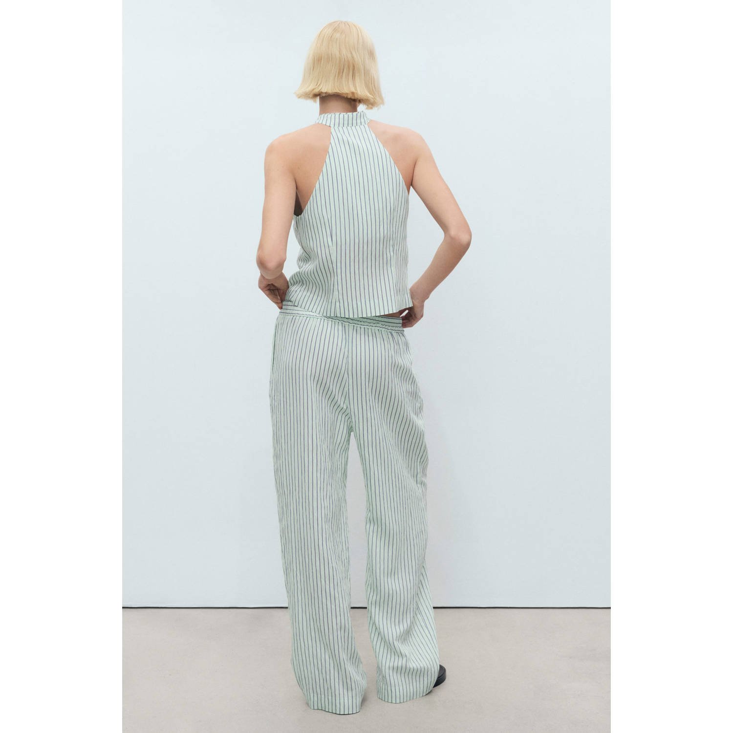 Mango wide leg regular waist broek mintgroen