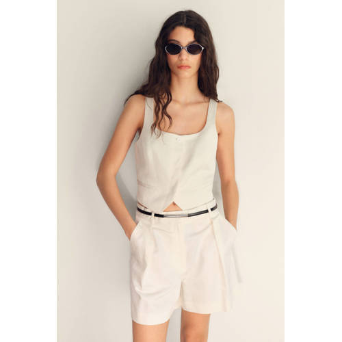 Mango linnen wide leg regular waist bermuda short ecru afbeelding