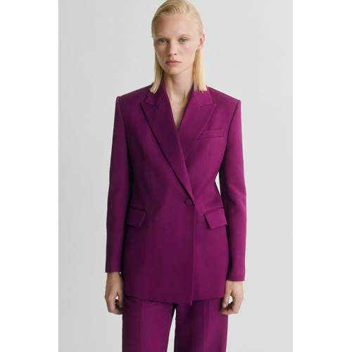 Mango linnen regular blazer aubergine afbeelding