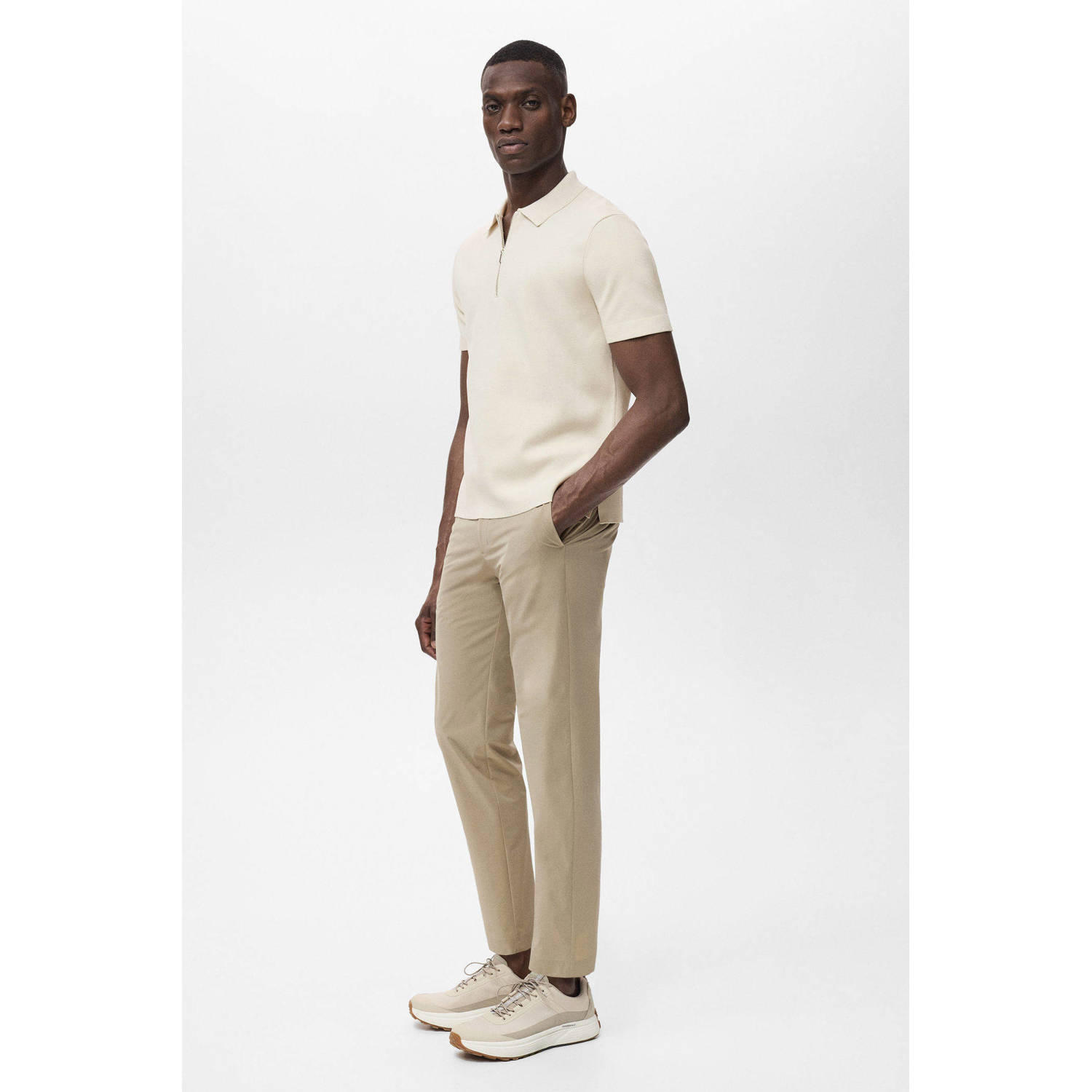 Mango Man regular polo fijn gebreid ecru