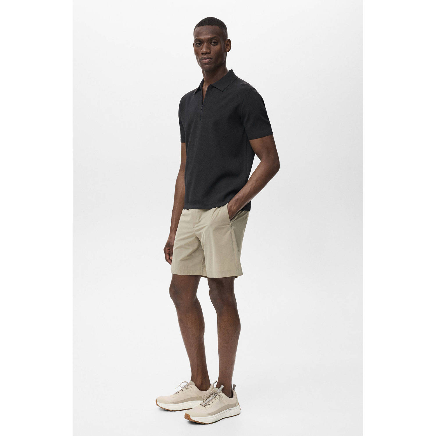 Mango Man regular polo fijn gebreid zwart