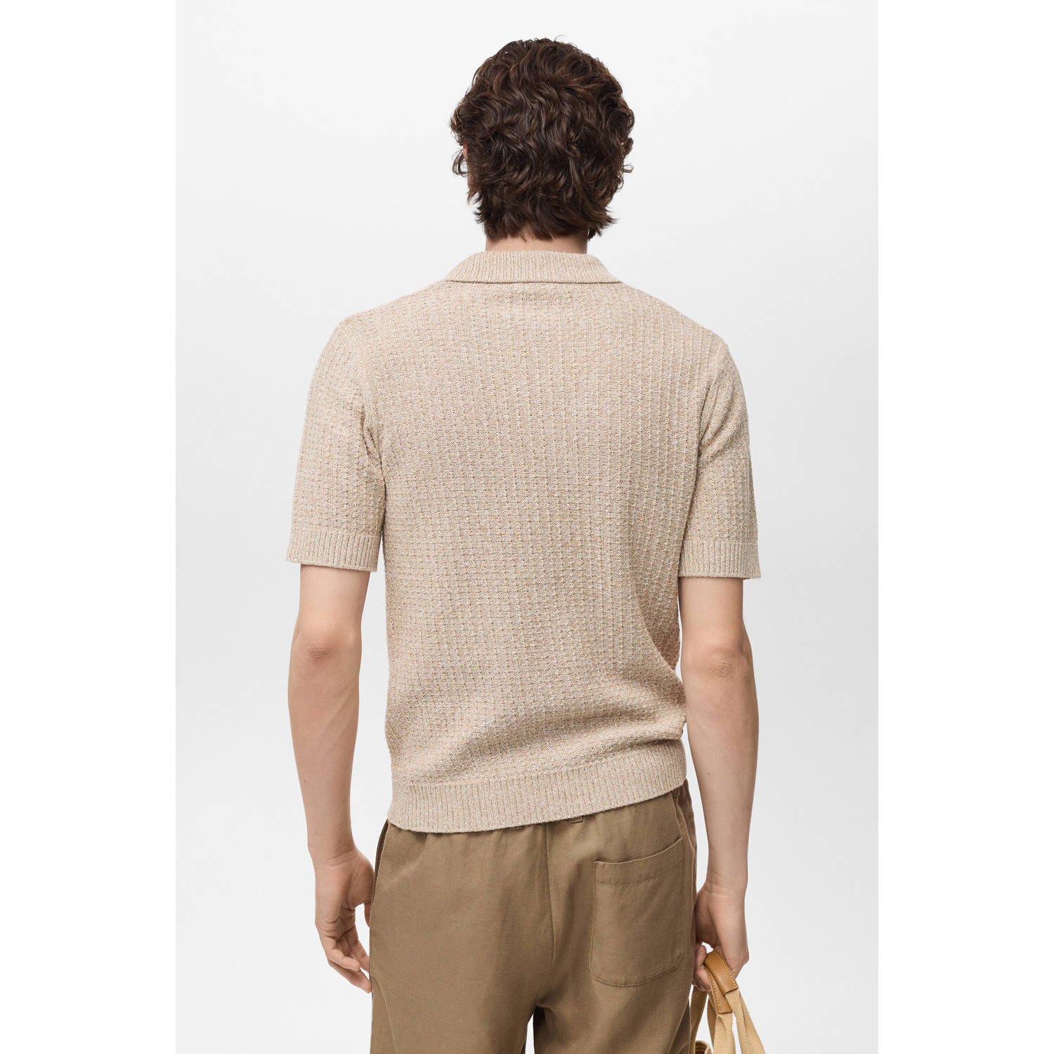 Mango Man regular polo grof gebreid beige
