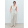 Mango linnen wide leg high waist broek ecru