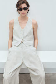 thumbnail: Mango linnen wide leg high waist broek ecru