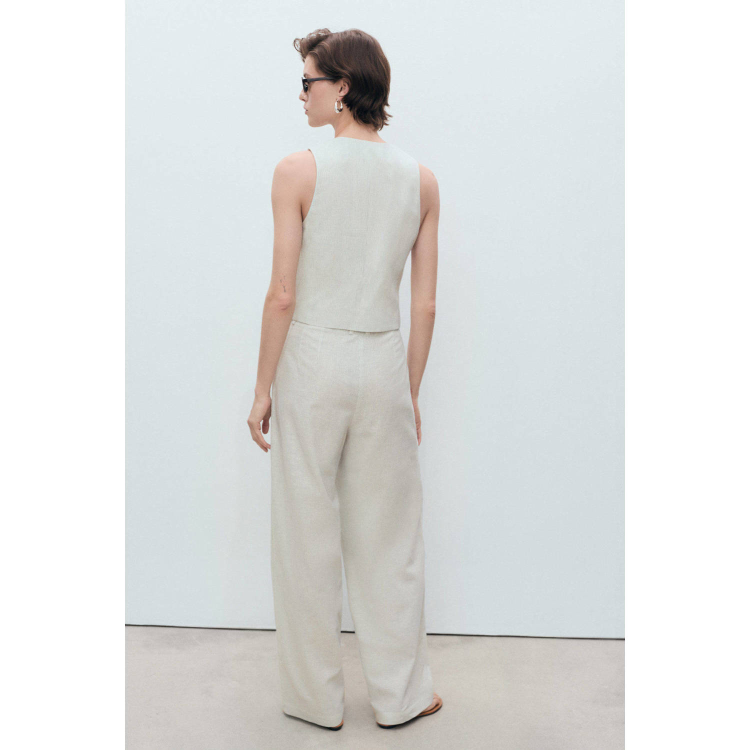 Mango linnen wide leg high waist broek ecru