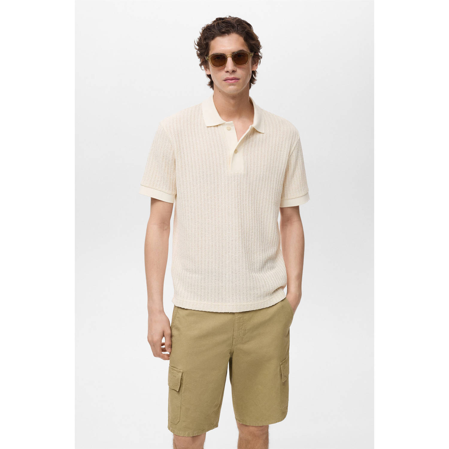Mango Man relaxed polo grof gebreid ecru
