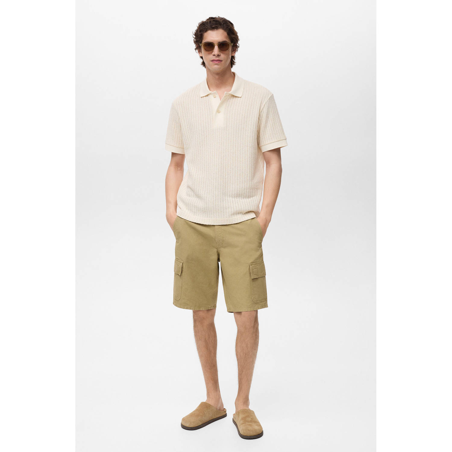 Mango Man relaxed polo grof gebreid ecru