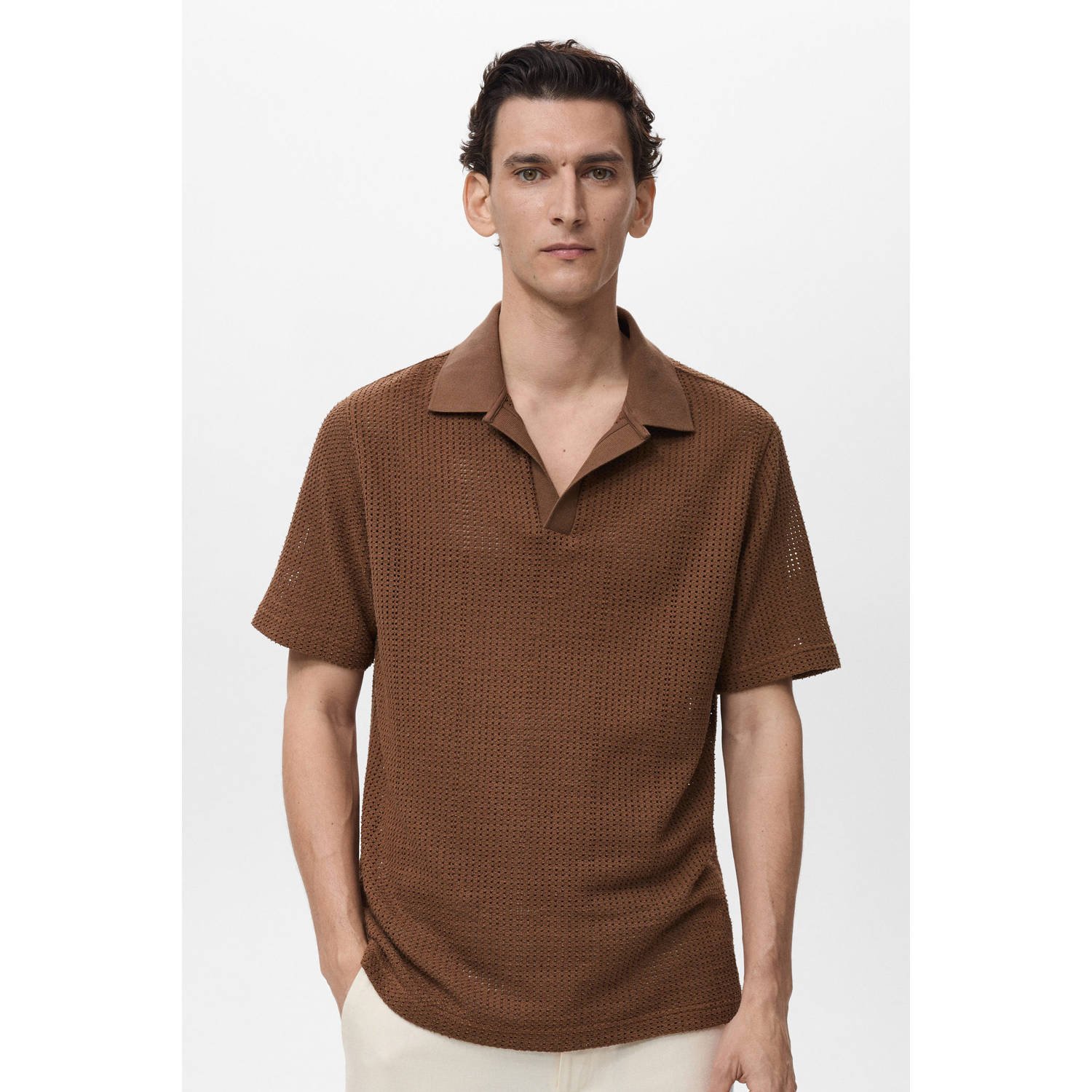 Mango Man regular polo bruin