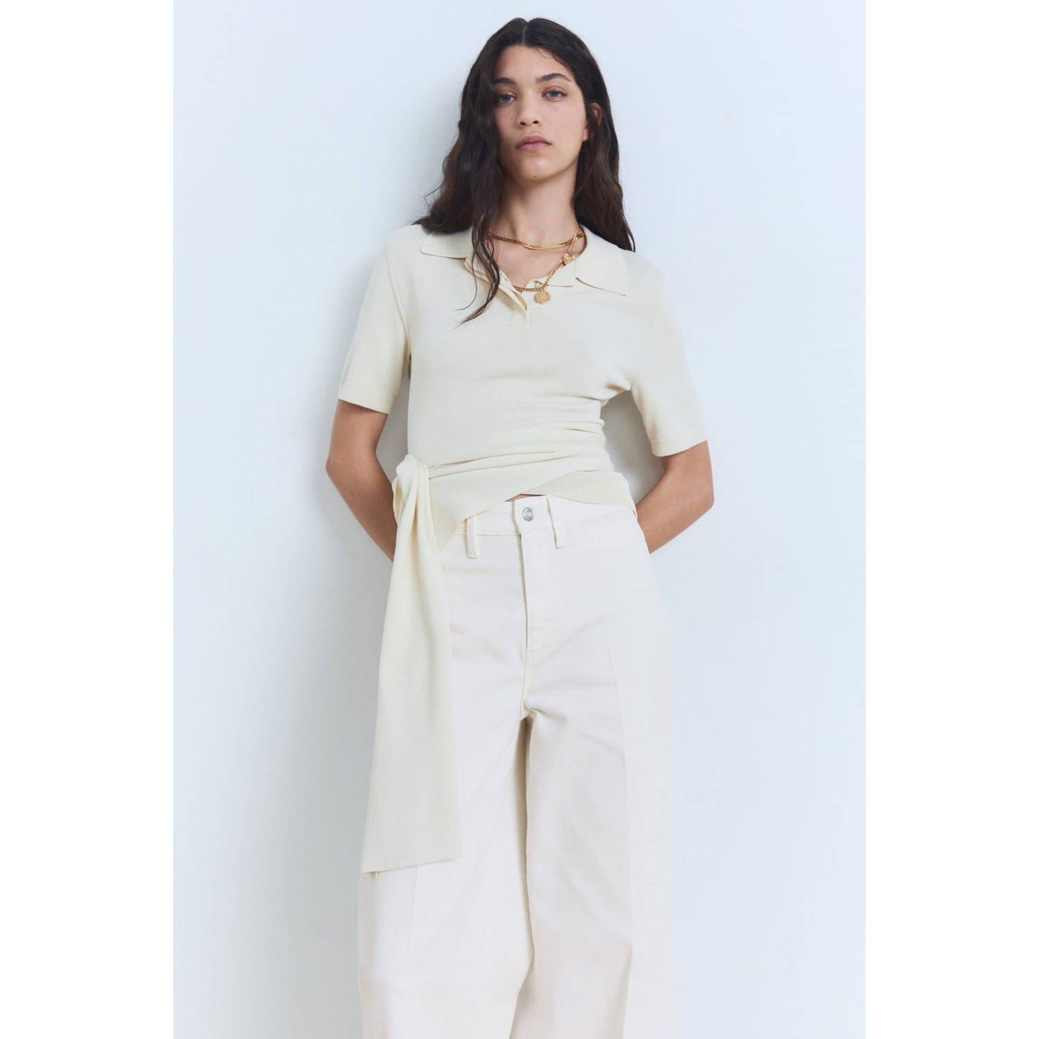 Mango high waist wide leg jeans ecru