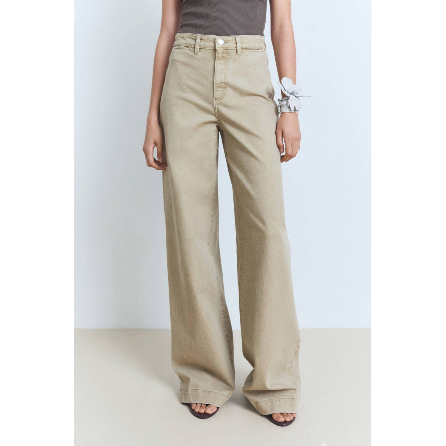 Mango high waist wide leg jeans beige