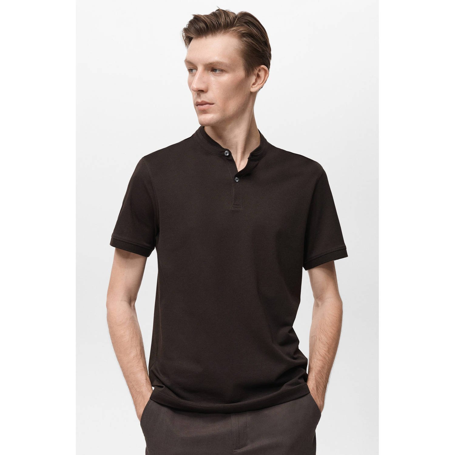 Mango Man slim polo donkerbruin