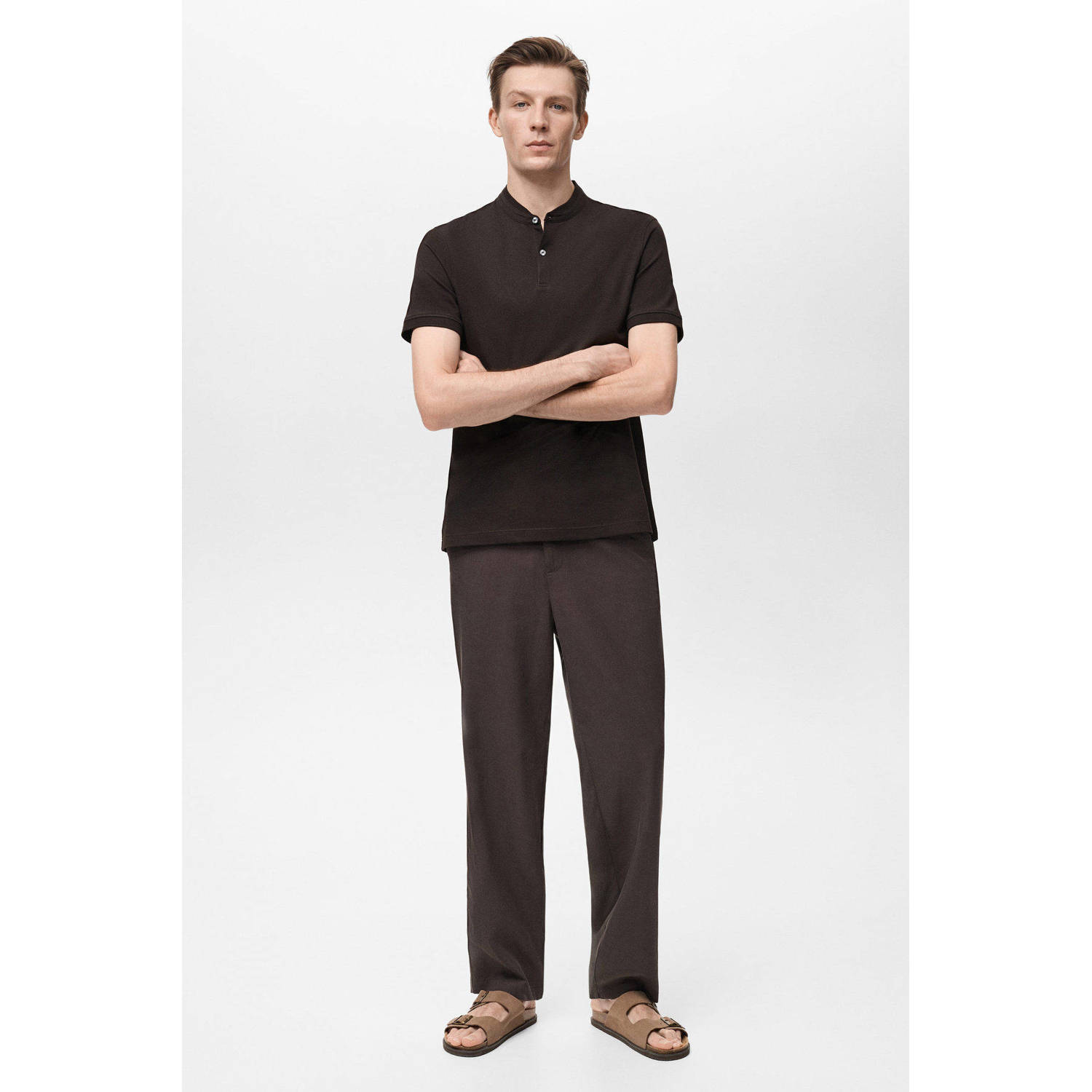 Mango Man slim polo donkerbruin