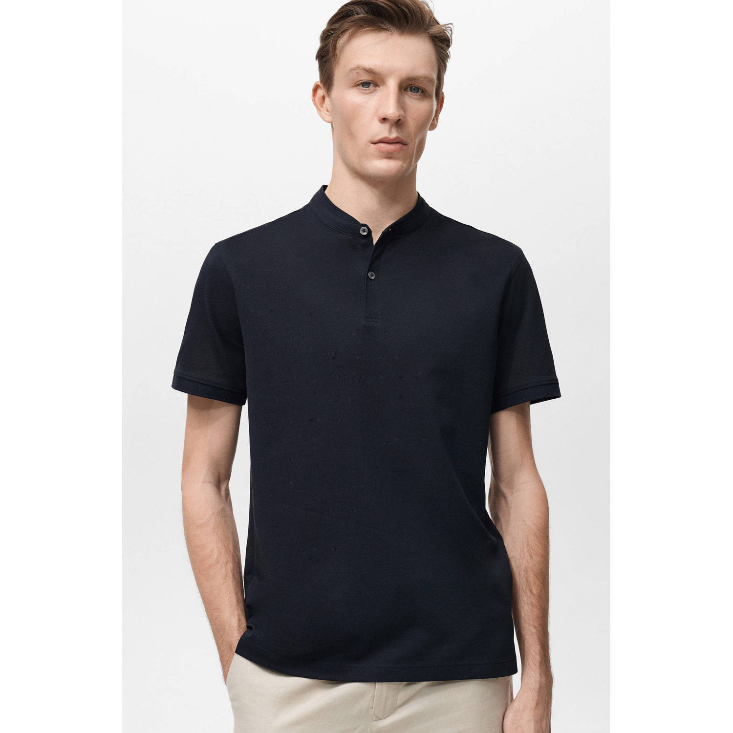 Mango Man slim polo donkerblauw