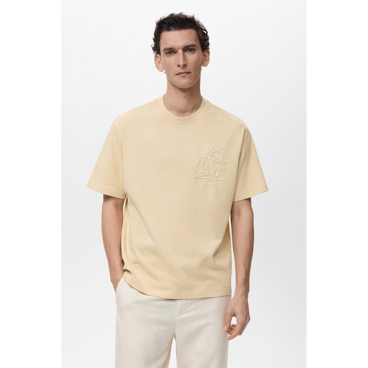 Mango Man T-shirt lichtgeel