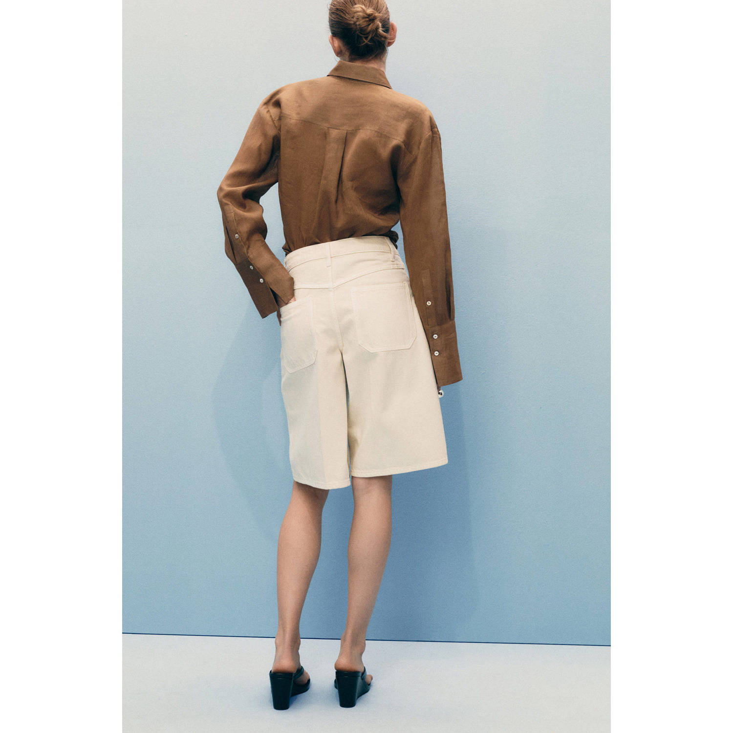 Mango denim wide leg regular waist short beige